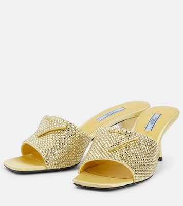 Crystal-embellished satin mules | Prada