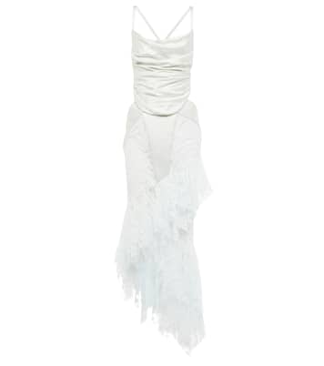Vestido midi drapeado con encaje | Balmain
