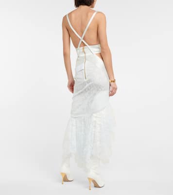 Vestido midi drapeado con encaje | Balmain