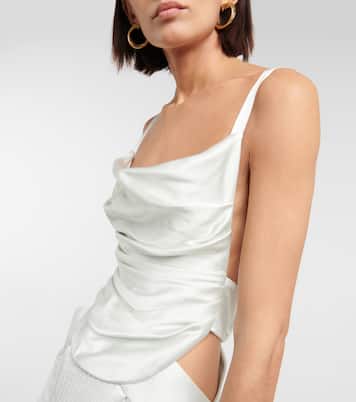 Vestido midi drapeado con encaje | Balmain