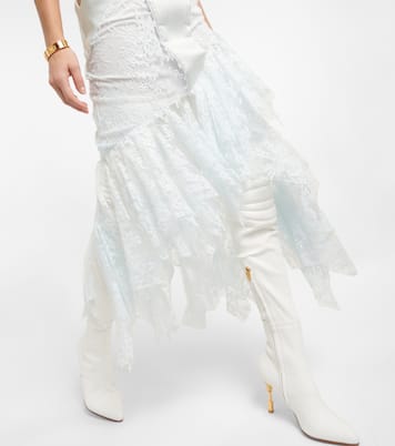 Vestido midi drapeado con encaje | Balmain