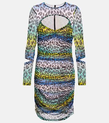 Leopard-print mesh cutout minidress | Ganni