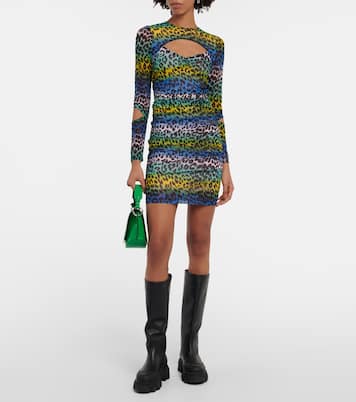 Leopard-print mesh cutout minidress | Ganni