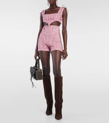 x KNWLS high-rise denim corset shorts | Jean Paul Gaultier