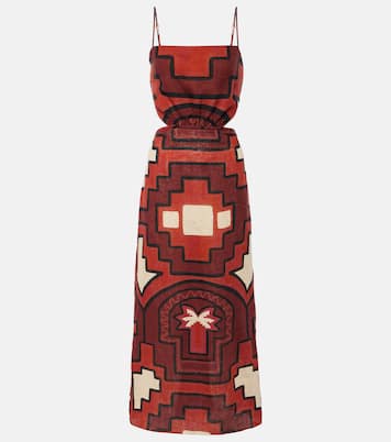 Printed cutout linen midi dress | Johanna Ortiz