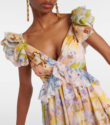 Pop ruffled floral midi dress in multicoloured Zimmermann Mytheresa