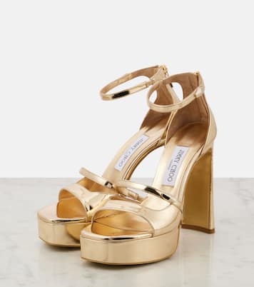 Claressa metallic leather platform sandals | Jimmy Choo