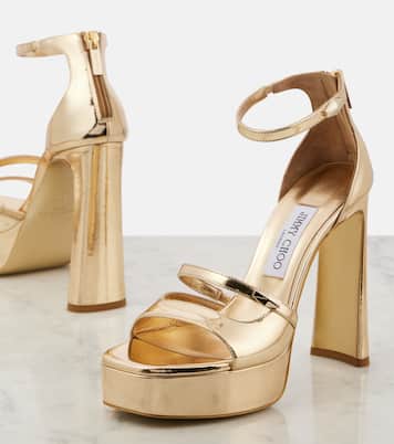 Claressa metallic leather platform sandals | Jimmy Choo