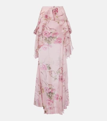 تنورة طويلة من الحرير بطبعات الورود | Blumarine