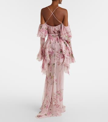 تنورة طويلة من الحرير بطبعات الورود | Blumarine