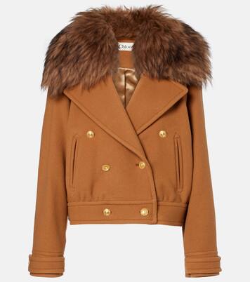 Cropped shearling-trimmed wool-blend coat | Chloé