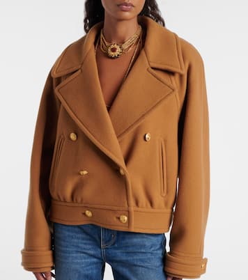 Cropped shearling-trimmed wool-blend coat | Chloé