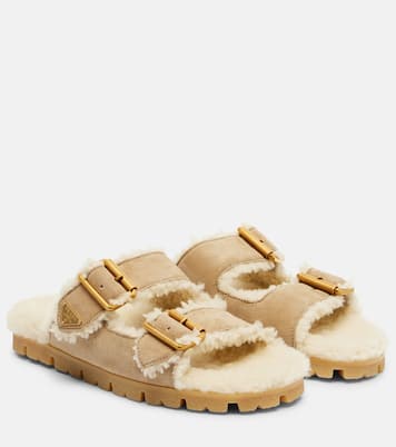 Shearling-lined suede sandals | Prada