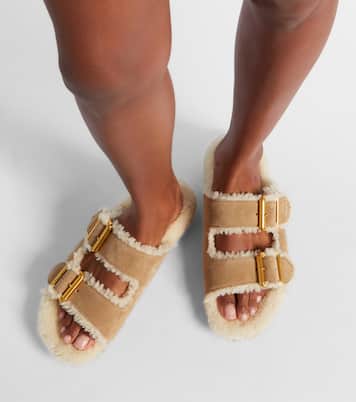 Shearling-lined suede sandals | Prada