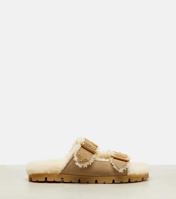 Shearling-lined suede sandals | Prada