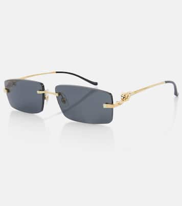 Panthere De Cartier rectangular sunglasses in blue Cartier Eyewear Collection Mytheresa