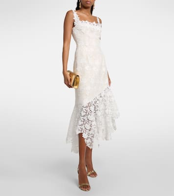 Floral lace-trimmed tweed midi dress | Oscar de la Renta