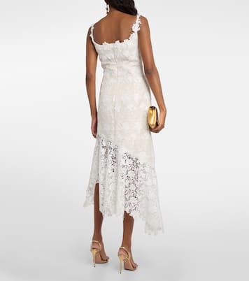 Floral lace-trimmed tweed midi dress | Oscar de la Renta