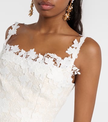 Floral lace-trimmed tweed midi dress | Oscar de la Renta