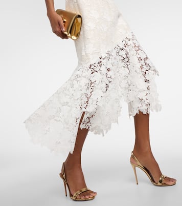 Floral lace-trimmed tweed midi dress | Oscar de la Renta