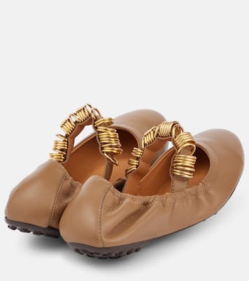 Embellished leather Mary Jane flats | Tod's