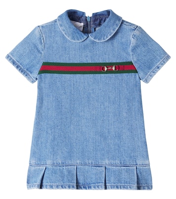 Baby Horsebit Web Stripe denim dress | Gucci Kids