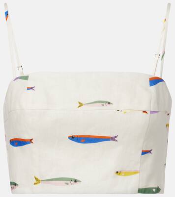 Bedrucktes Cropped-Top Federico aus Leinen | Staud