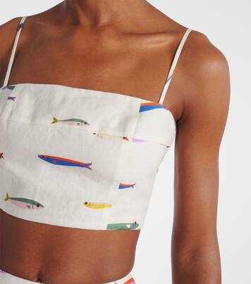 Bedrucktes Cropped-Top Federico aus Leinen | Staud