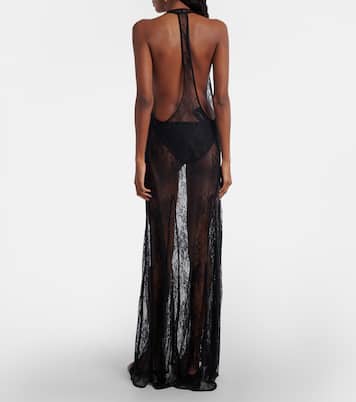 Sheer open-back lace maxi dress | Adriana Degreas