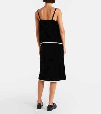 蕾丝边饰天鹅绒中长半身裙 | Prada