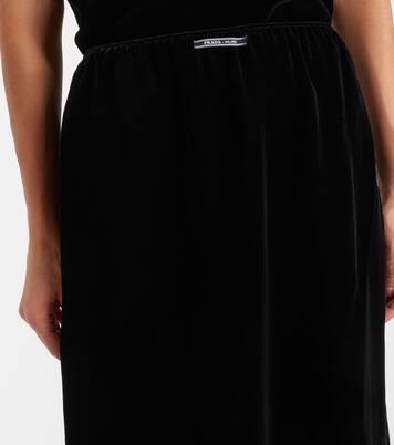 蕾丝边饰天鹅绒中长半身裙 | Prada