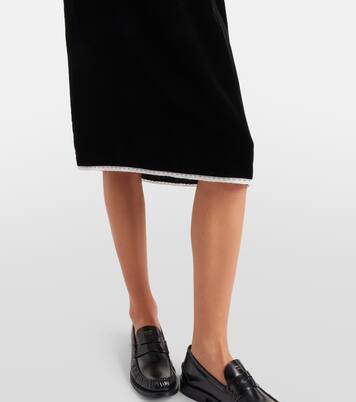 蕾丝边饰天鹅绒中长半身裙 | Prada