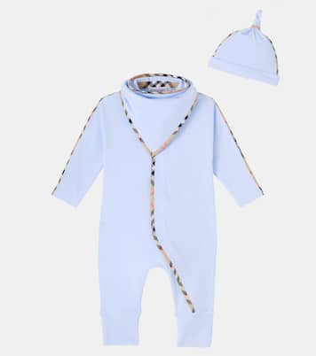 Baby cotton-blend beanie, bib, and onesie set | Burberry Kids