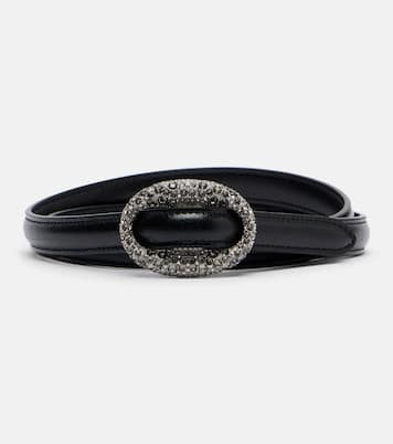 Crystal-embellished leather belt | Saint Laurent