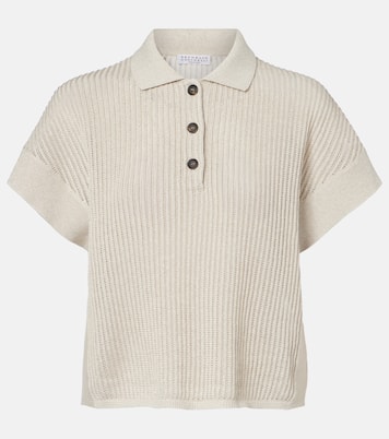 Cotton-blend lamé polo shirt | Brunello Cucinelli