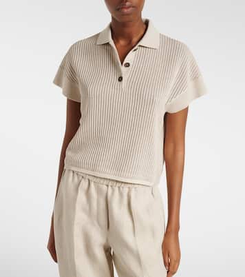 Cotton-blend lamé polo shirt | Brunello Cucinelli