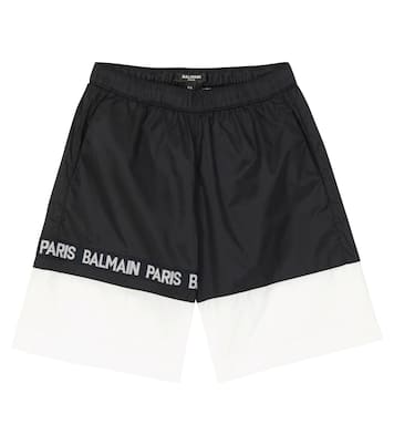 Logo printed colorblock swim shorts | Balmain Kids