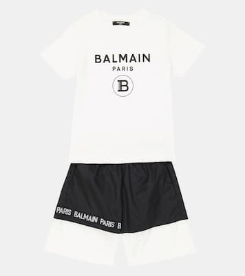 Logo printed colorblock swim shorts | Balmain Kids