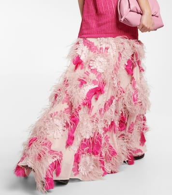 Feather-trimmed embroidered gown | Xu Zhi