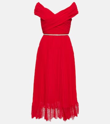 Off-shoulder chiffon midi dress | Self-Portrait