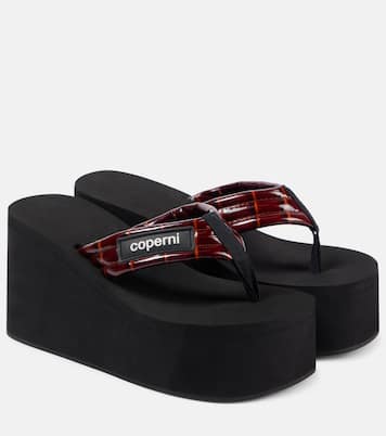 Logo leather platform thong sandals | Coperni