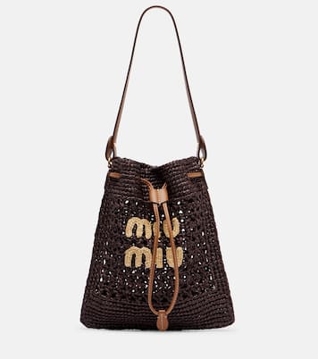 Logo raffia-effect bucket bag | Miu Miu