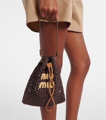 Logo raffia-effect bucket bag | Miu Miu
