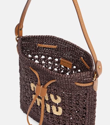 Logo raffia-effect bucket bag | Miu Miu