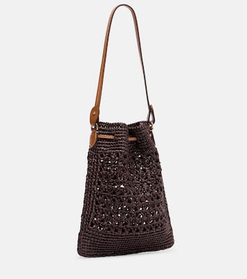 Logo raffia-effect bucket bag | Miu Miu