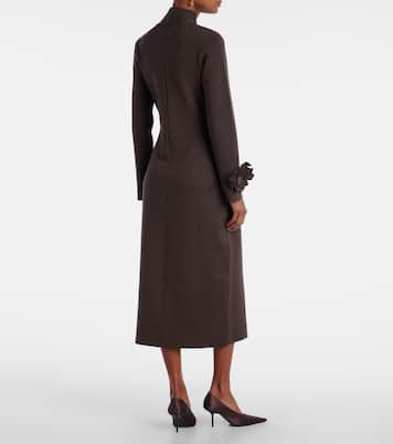 Floral-appliqué wool-blend midi dress | Oscar de la Renta