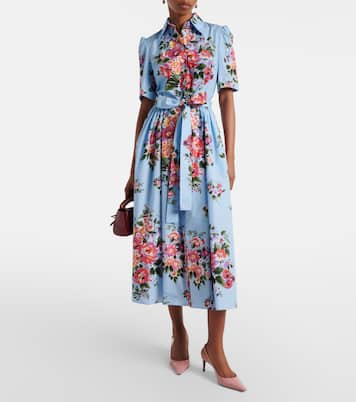 Floral belted cotton poplin shirt dress | Dolce&Gabbana