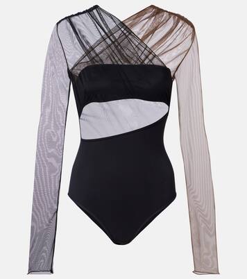 Cutout ruched sheer bodysuit | Nensi Dojaka