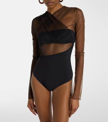 Cutout ruched sheer bodysuit | Nensi Dojaka