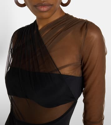 Cutout ruched sheer bodysuit | Nensi Dojaka